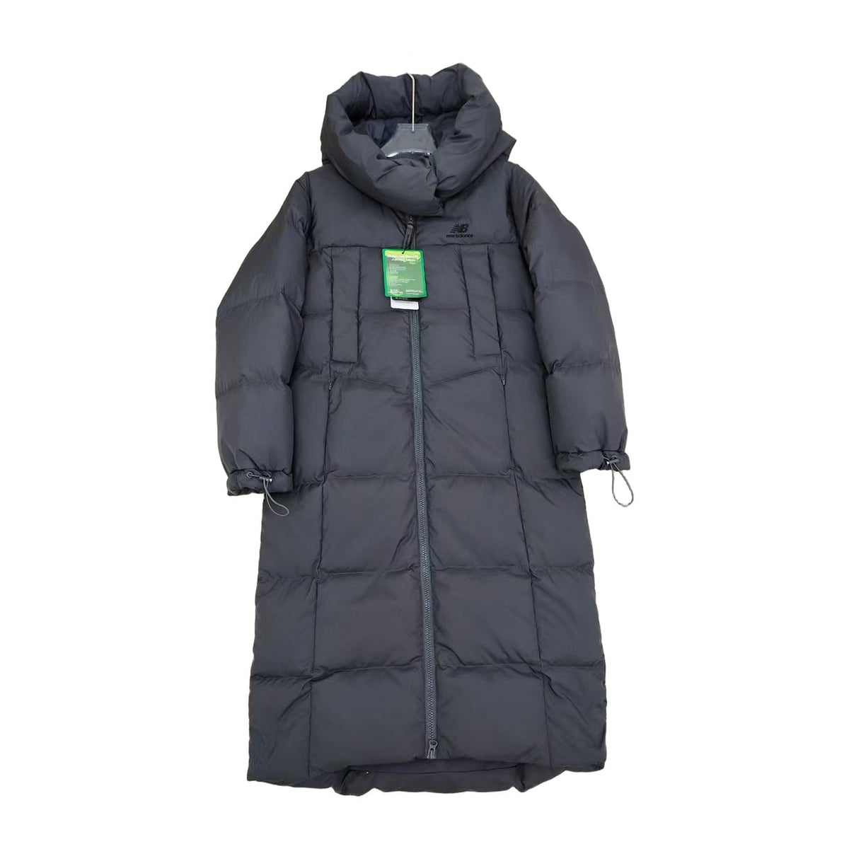 New Balance Hooded Long Puffer Coat – Black | Full-Length Athletic Winter Coat