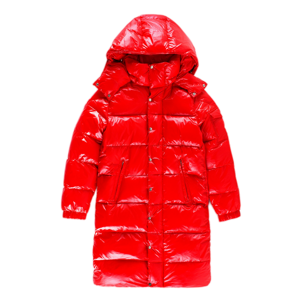 Moncler Hanoverian Glossy Hooded Long Puffer Coat – Red | Premium Down | Luxury Outerwear