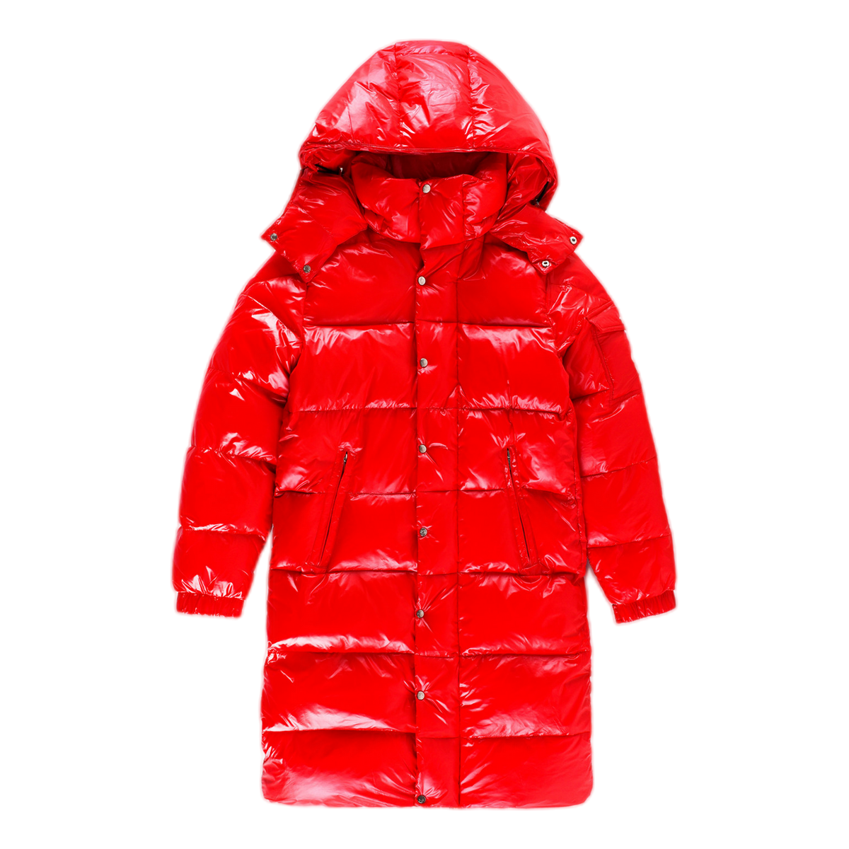 Moncler Hanoverian Glossy Hooded Long Puffer Coat – Red | Premium Down | Luxury Outerwear