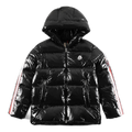 Moncler Tricolour Sleeve-Stripe Glossy Hooded Puffer Jacket | Premium Down | Luxury Outerwear