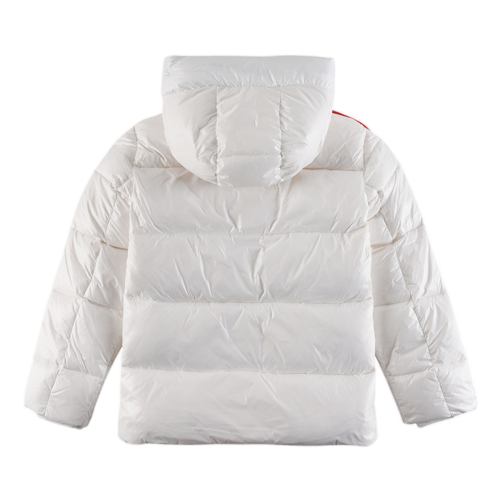 Moncler Tricolour Sleeve-Stripe Glossy Hooded Puffer Jacket | Premium Down | Luxury Outerwear