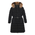 Moncler Khloe Belted Fur-Trim Hooded Long Coat – Black | Premium Down | Luxury Outerwear