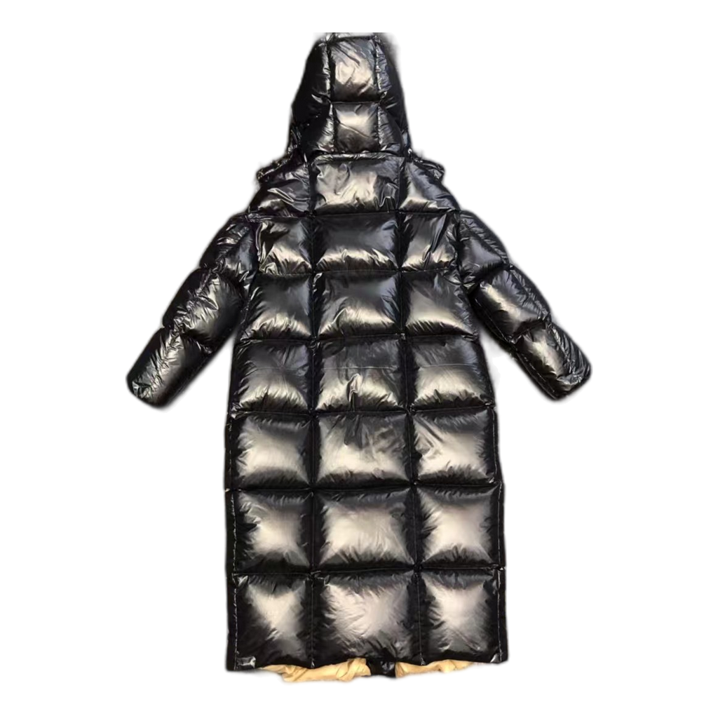 Moncler Gold-Lined Glossy Long Puffer Coat – Black | Premium Down | Luxury Outerwear