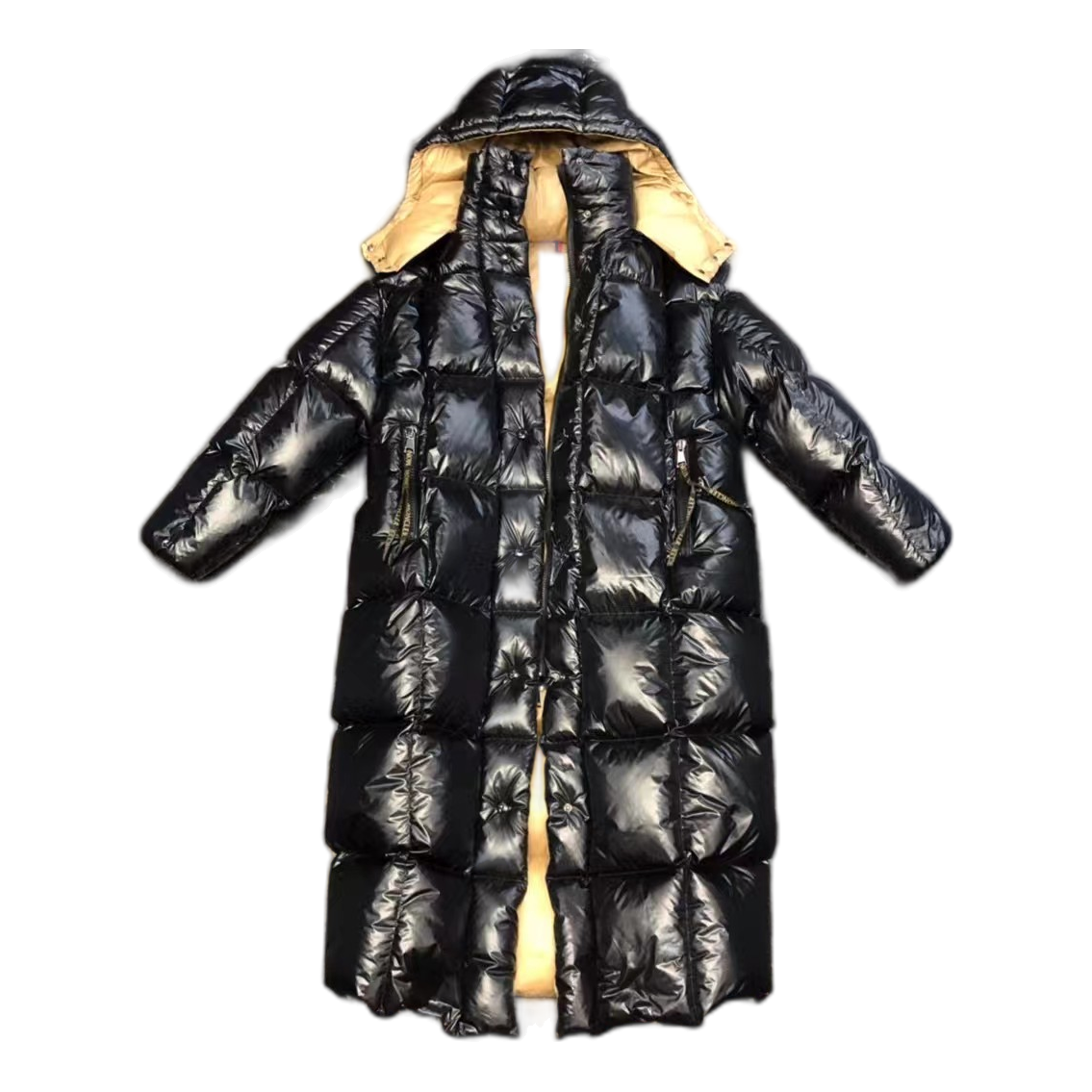 Moncler Gold-Lined Glossy Long Puffer Coat – Black | Premium Down | Luxury Outerwear