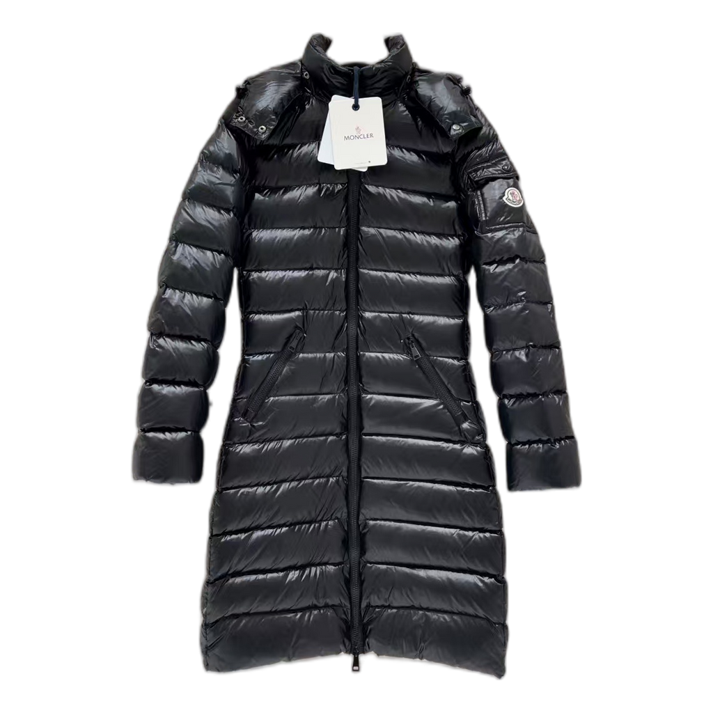 Moncler Narrow-Quilt Fur-Trim Hooded Long Puffer Coat – Black | Premium Down | Luxury Outerwear