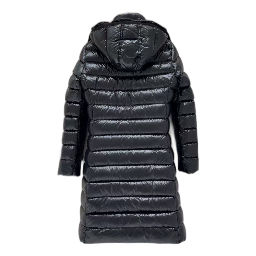 Moncler Narrow-Quilt Fur-Trim Hooded Long Puffer Coat – Black | Premium Down | Luxury Outerwear