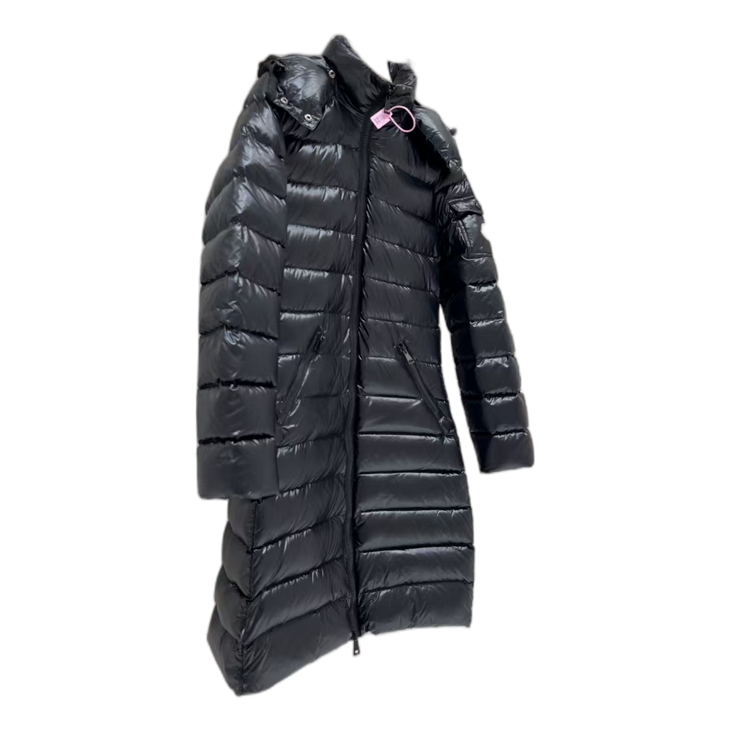 Moncler Narrow-Quilt Fur-Trim Hooded Long Puffer Coat – Black | Premium Down | Luxury Outerwear