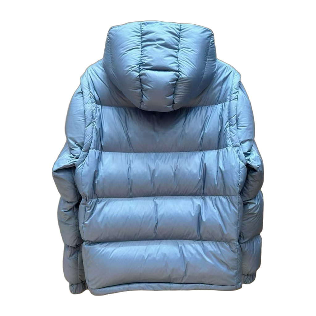 Moncler Orange-Badge Hooded Puffer Jacket – Ice Blue | Premium Down | Luxury Outerwear