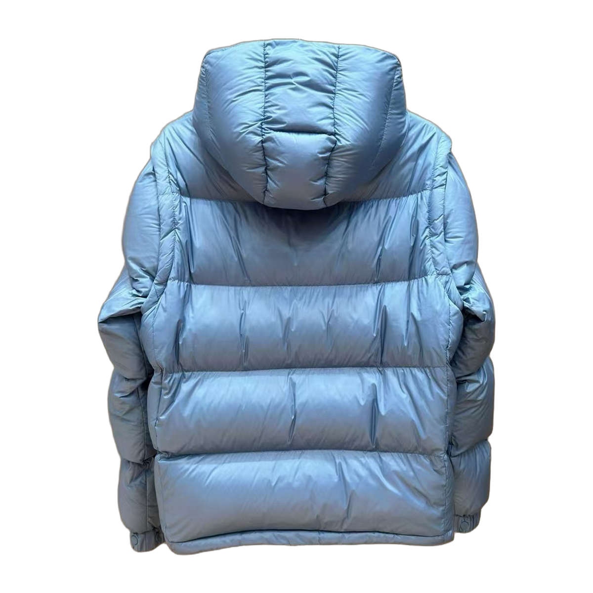 Moncler Orange-Badge Hooded Puffer Jacket – Ice Blue | Premium Down | Luxury Outerwear
