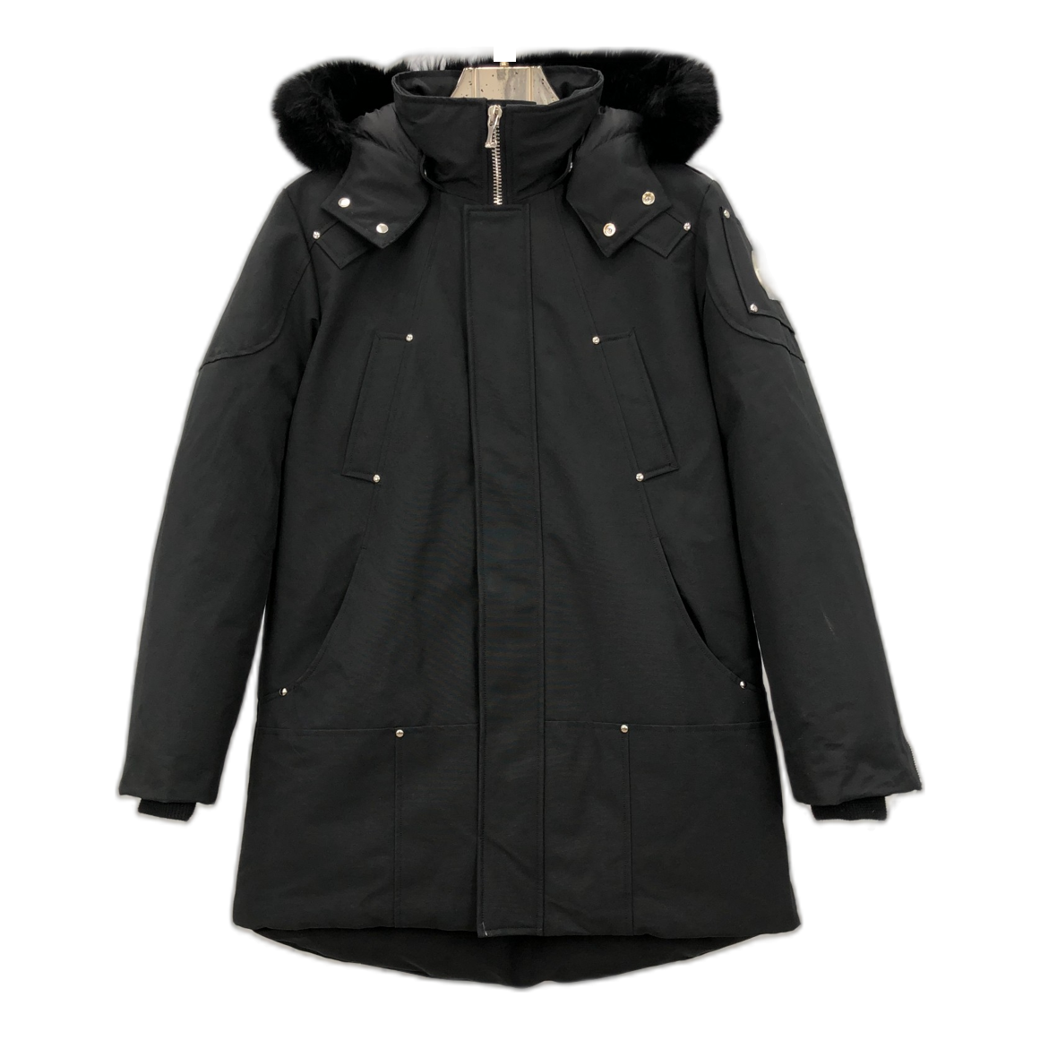 Moose Knuckles Curved-Hem Fur-Trim Hooded Parka – Black | Canadian Down | Extreme Cold