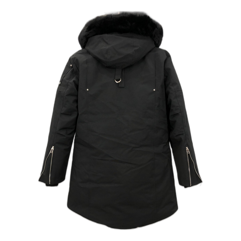 Moose Knuckles Curved-Hem Fur-Trim Hooded Parka – Black | Canadian Down | Extreme Cold
