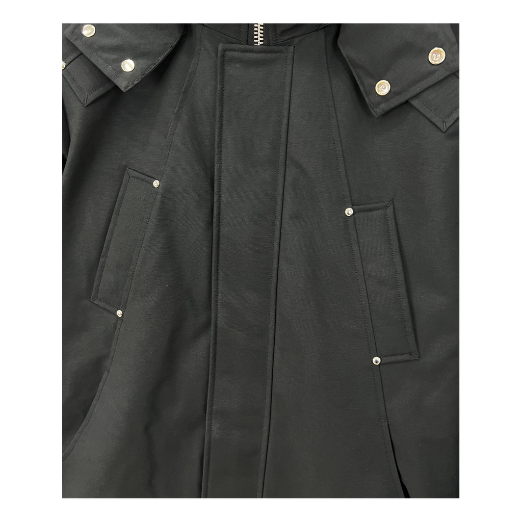 Moose Knuckles Curved-Hem Fur-Trim Hooded Parka – Black | Canadian Down | Extreme Cold