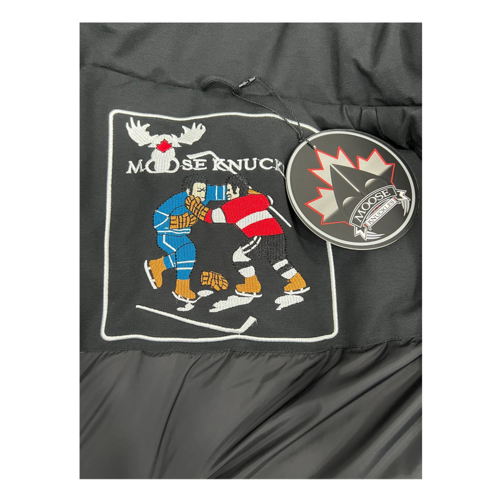Moose Knuckles Curved-Hem Fur-Trim Hooded Parka – Black | Canadian Down | Extreme Cold