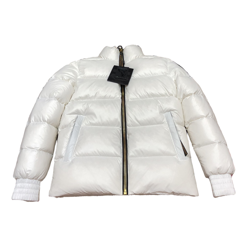 Moose Knuckles Logo-Zip Quilted Puffer Bomber – Off White | Canadian Down | Luxury Outerwear
