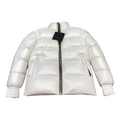 Moose Knuckles Logo-Zip Quilted Puffer Bomber – Off White | Canadian Down | Luxury Outerwear