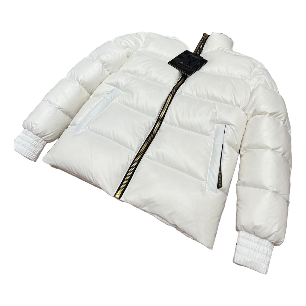 Moose Knuckles Logo-Zip Quilted Puffer Bomber – Off White | Canadian Down | Luxury Outerwear