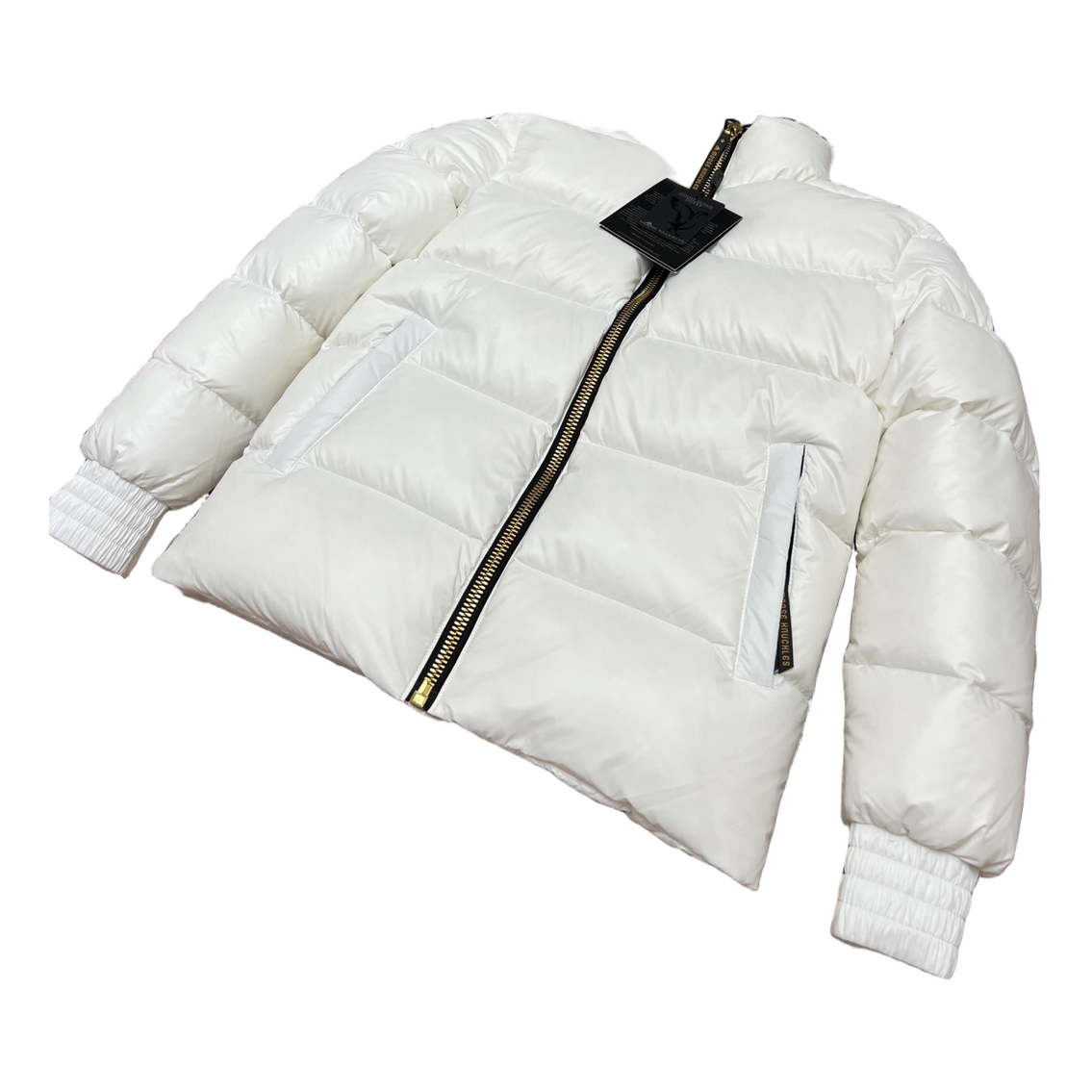 Moose Knuckles Logo-Zip Quilted Puffer Bomber – Off White | Canadian Down | Luxury Outerwear