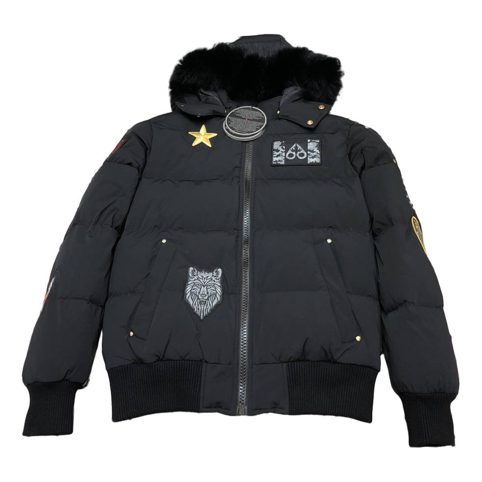 Moose Knuckles Patch-Detail Hooded Bomber – Black | Canadian Down | Luxury Streetwear
