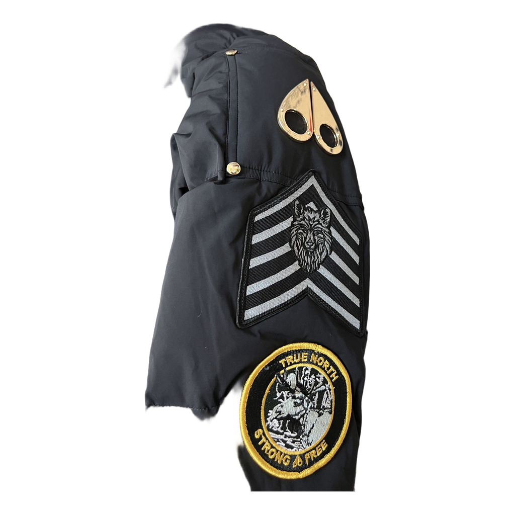 Moose Knuckles Patch-Detail Hooded Bomber – Black | Canadian Down | Luxury Streetwear
