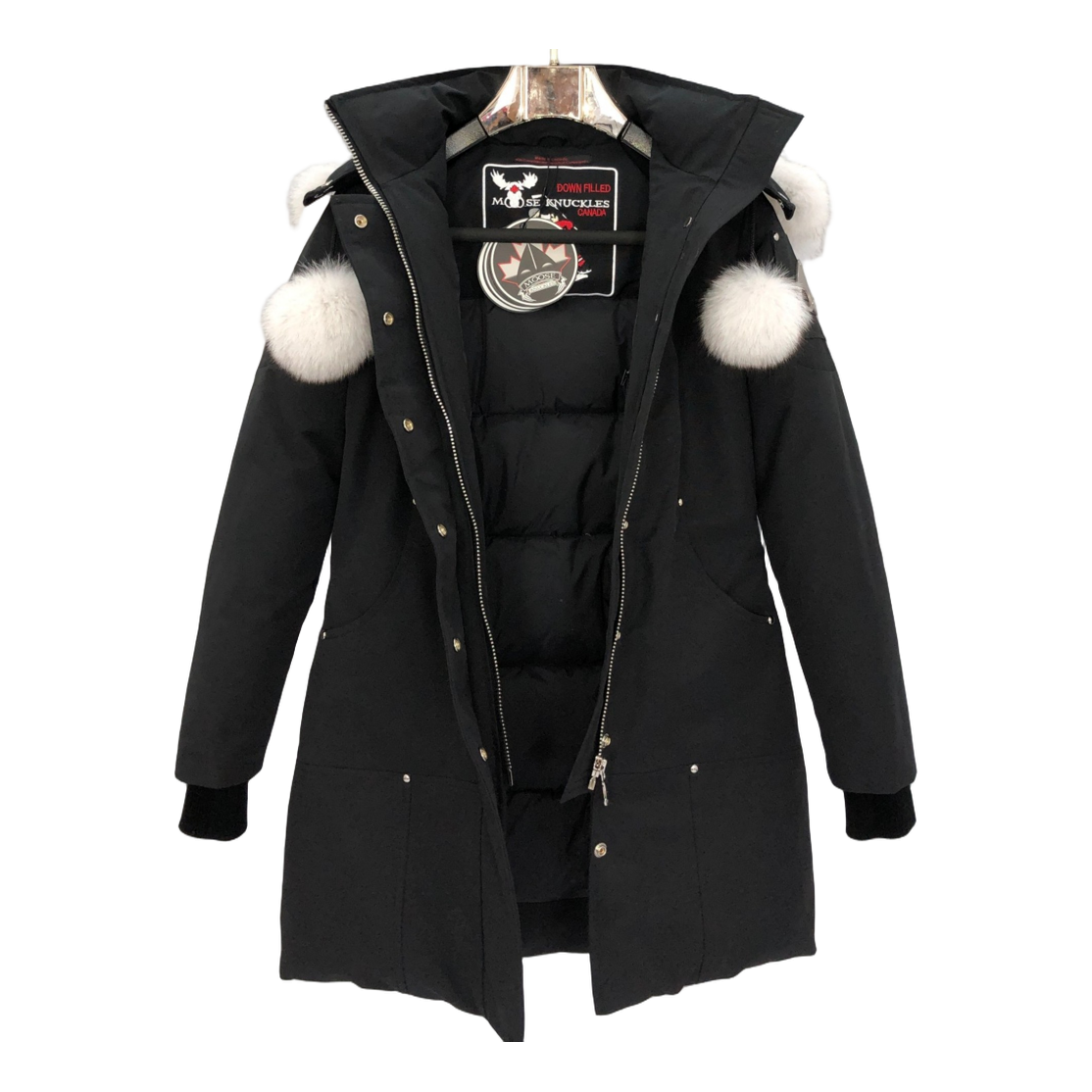 Moose Knuckles Stirling Pom-Pom Parka – Black | White Fur Trim | Canadian Down | Extreme Cold