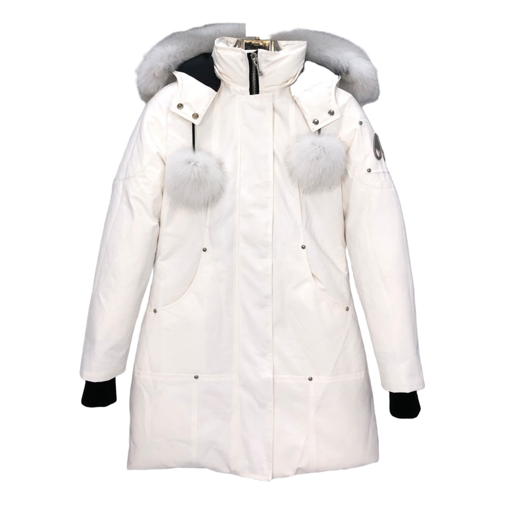 Moose Knuckles Stirling Pom-Pom Parka – White | White Fur Trim | Canadian Down | Extreme Cold