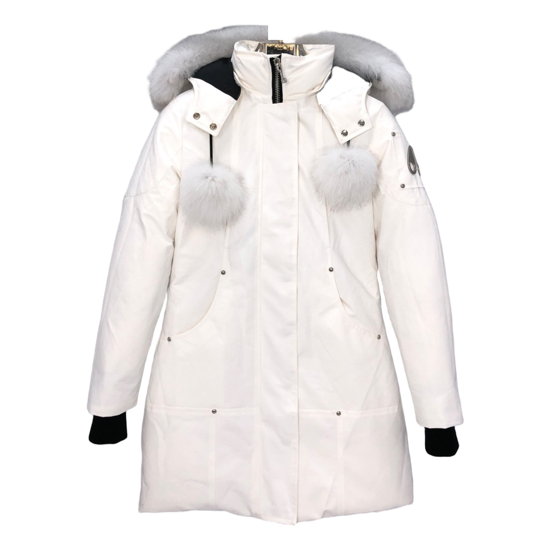 Moose Knuckles Stirling Pom-Pom Parka – White | White Fur Trim | Canadian Down | Extreme Cold