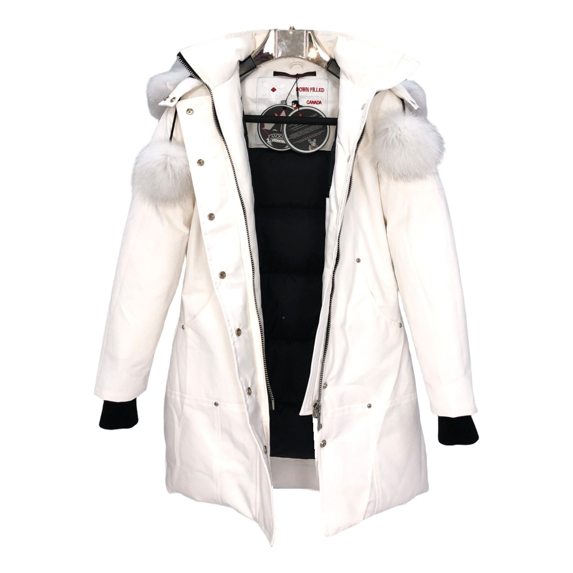 Moose Knuckles Stirling Pom-Pom Parka – White | White Fur Trim | Canadian Down | Extreme Cold