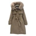 Prada Belted Fur-Trim Hooded Coat – Beige | Quiet Luxury | Italian Craftsmanship