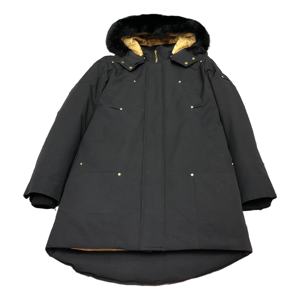 Moose Knuckles Gold-Lined Fur-Trim Long Parka – Black | Canadian Down | Extreme Cold