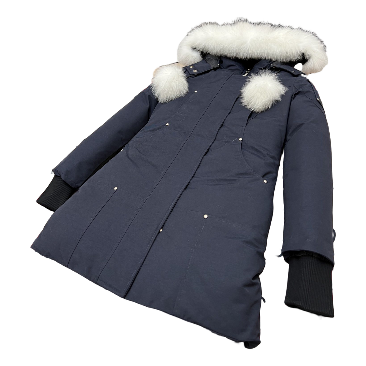 Moose Knuckles Stirling Pom-Pom Fur-Trim Parka – Navy | Canadian Down | Extreme Cold