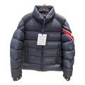 Moncler Tricolour Sleeve-Band Stand-Collar Puffer Jacket – Navy | Premium Down | Luxury Outerwear