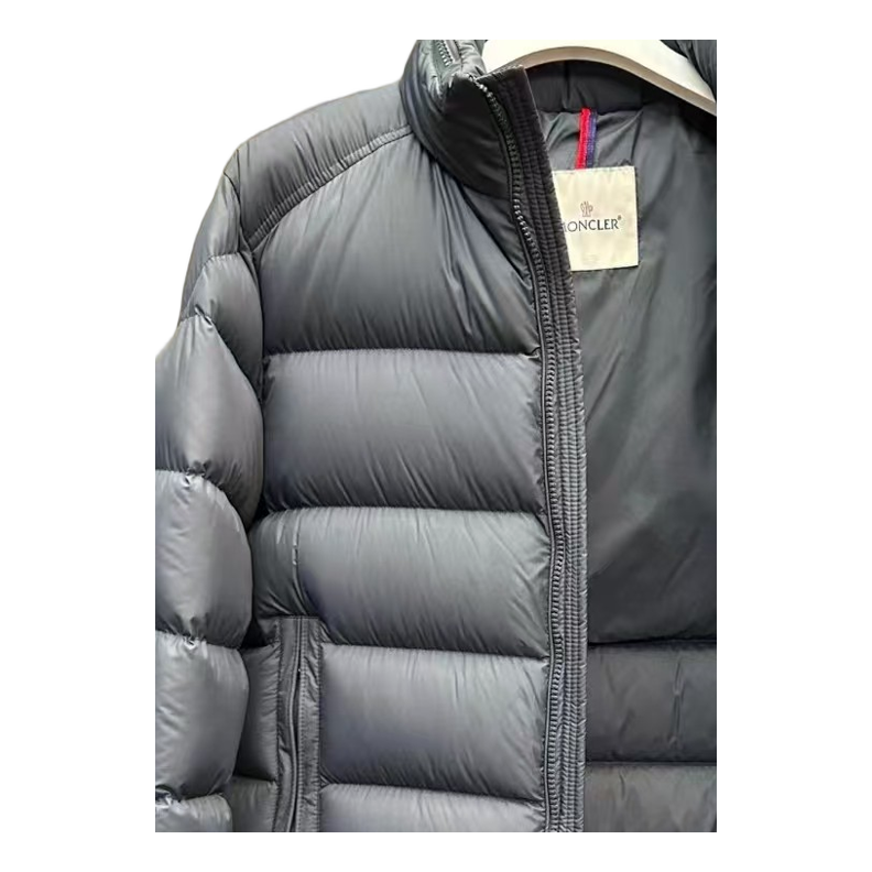 Moncler Tricolour Sleeve-Band Stand-Collar Puffer Jacket – Navy | Premium Down | Luxury Outerwear