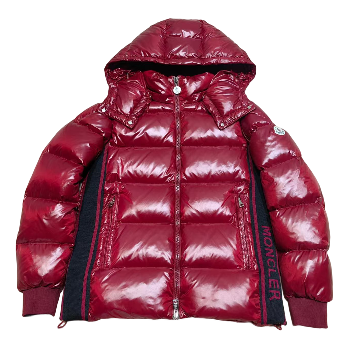 Moncler Logo-Zip Glossy Hooded Puffer Jacket – Red | Premium Down | Luxury Outerwear