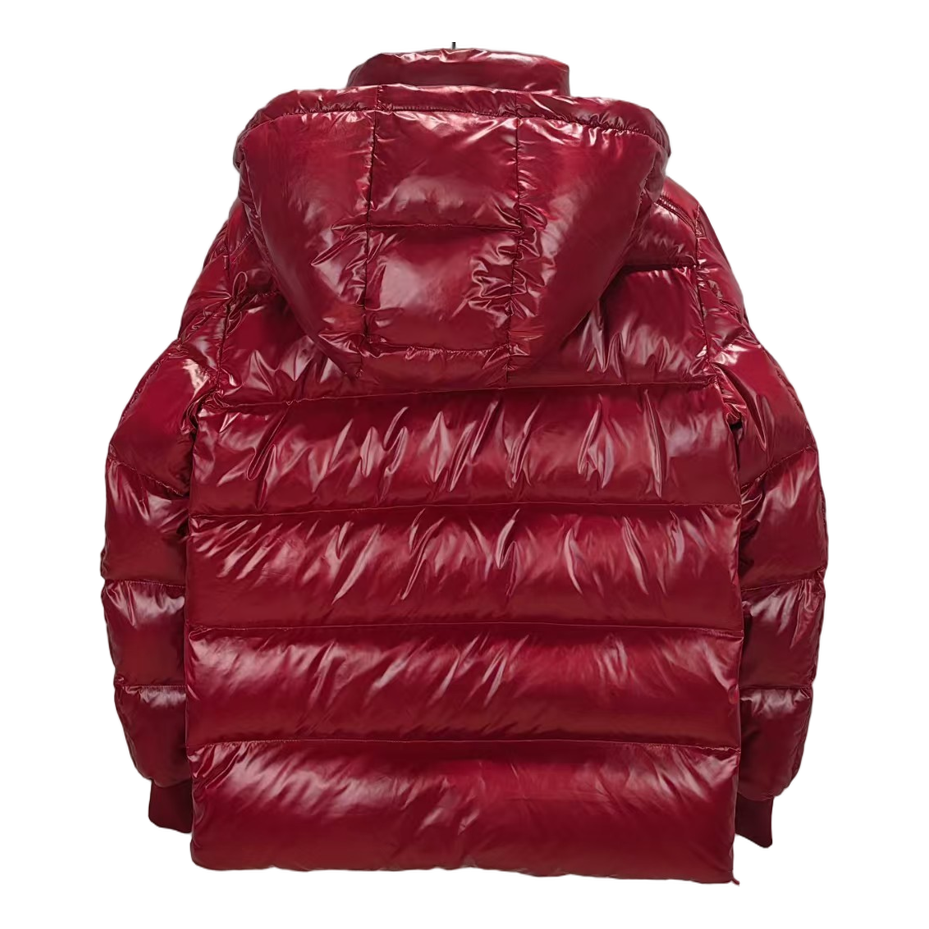 Moncler Logo-Zip Glossy Hooded Puffer Jacket – Red | Premium Down | Luxury Outerwear