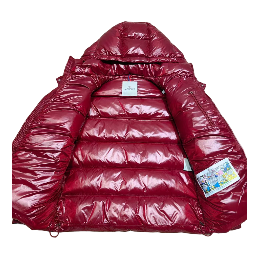 Moncler Logo-Zip Glossy Hooded Puffer Jacket – Red | Premium Down | Luxury Outerwear