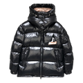 Moncler Mountain-Badge Glossy Short Puffer Jacket – Black | Premium Down | Luxury Outerwear