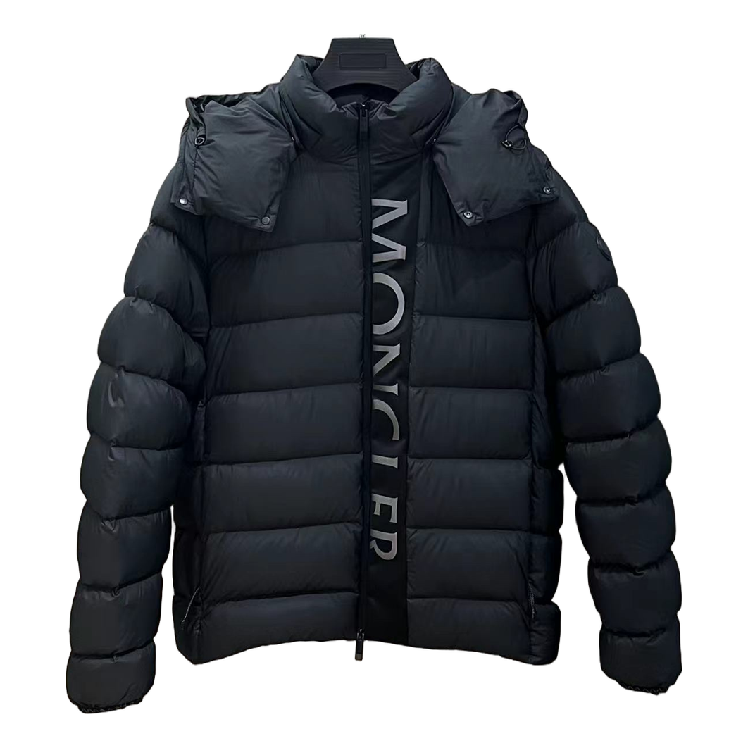 Moncler Vertical-Logo Placket Hooded Puffer Jacket – Black | Premium Down | Luxury Outerwear