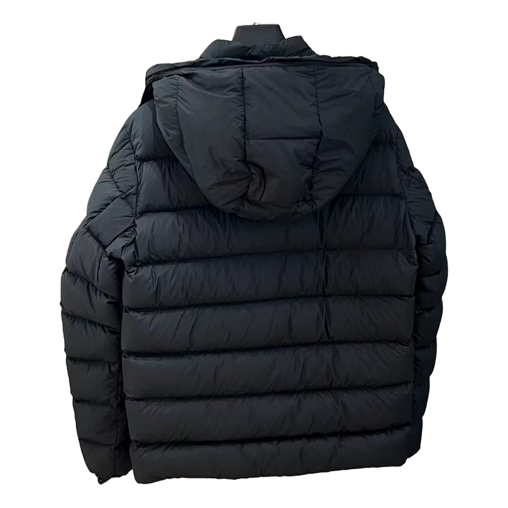 Moncler Vertical-Logo Placket Hooded Puffer Jacket – Black | Premium Down | Luxury Outerwear