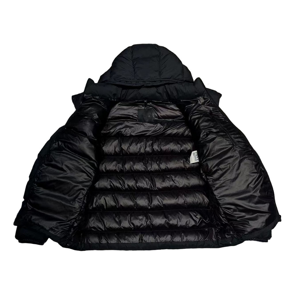 Moncler Vertical-Logo Placket Hooded Puffer Jacket – Black | Premium Down | Luxury Outerwear