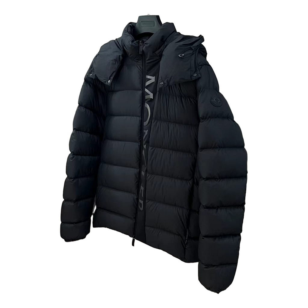 Moncler Vertical-Logo Placket Hooded Puffer Jacket – Black | Premium Down | Luxury Outerwear