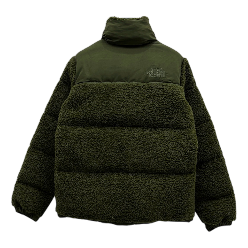 The North Face Fleece-Panel Stand-Collar Puffer Jacket – Olive | Textured Winter Layer