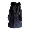 Prada Belted Fur-Trim Hooded Coat – Black