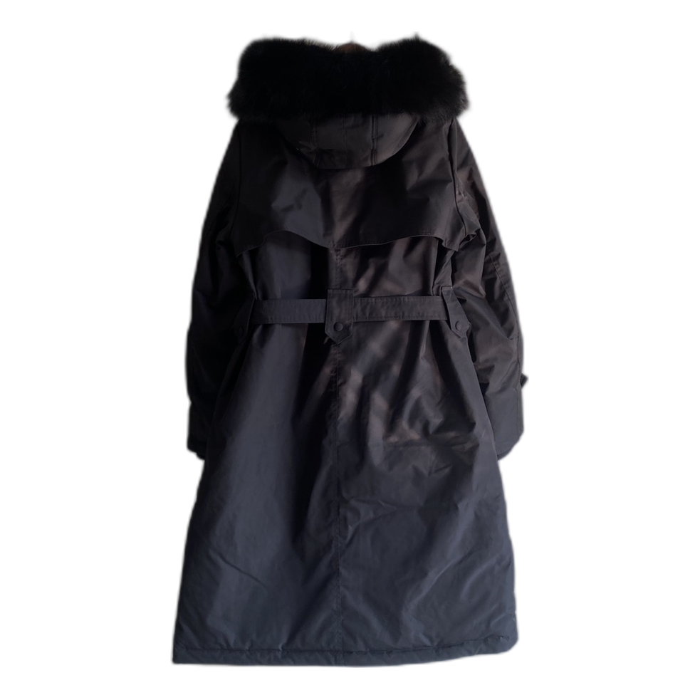Prada Belted Fur-Trim Hooded Coat – Black