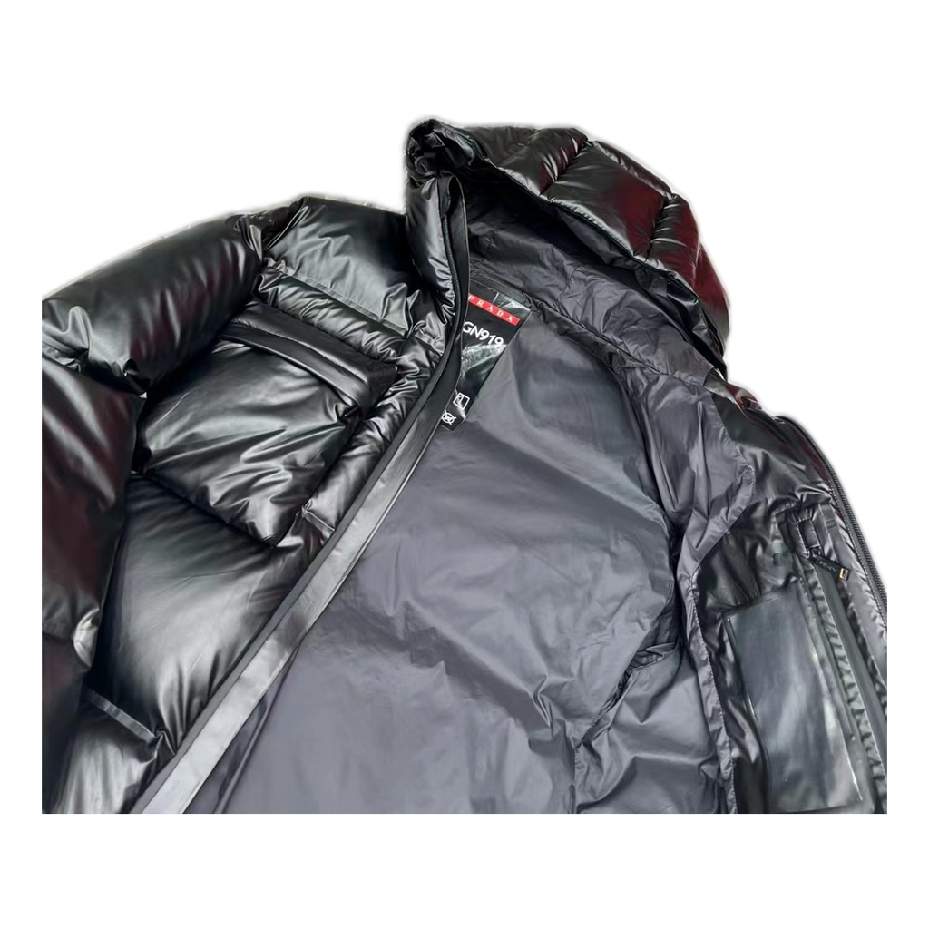 Prada Linea Rossa Hooded Puffer Jacket – Black | Luxury Technical Outerwear
