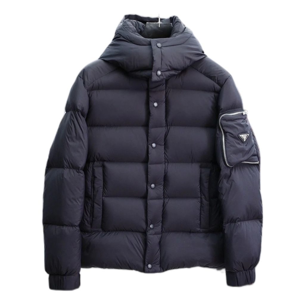 Prada Hooded Puffer Jacket with Sleeve Pouch | Signature Italian Luxury Outerwear