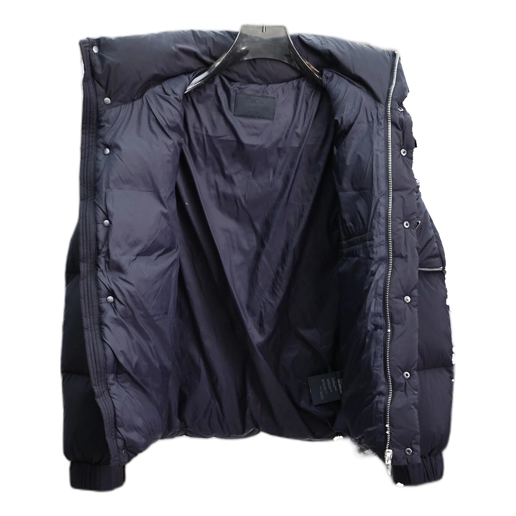 Prada Hooded Puffer Jacket with Sleeve Pouch | Signature Italian Luxury Outerwear