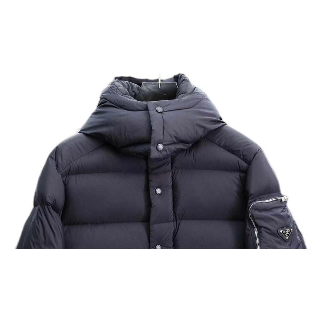 Prada Hooded Puffer Jacket with Sleeve Pouch | Signature Italian Luxury Outerwear